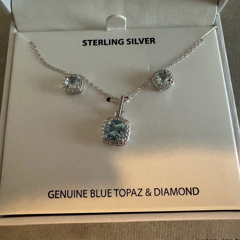 Blue Topaz & Diamond Necklace & Earring Set - Picture 6 of 8